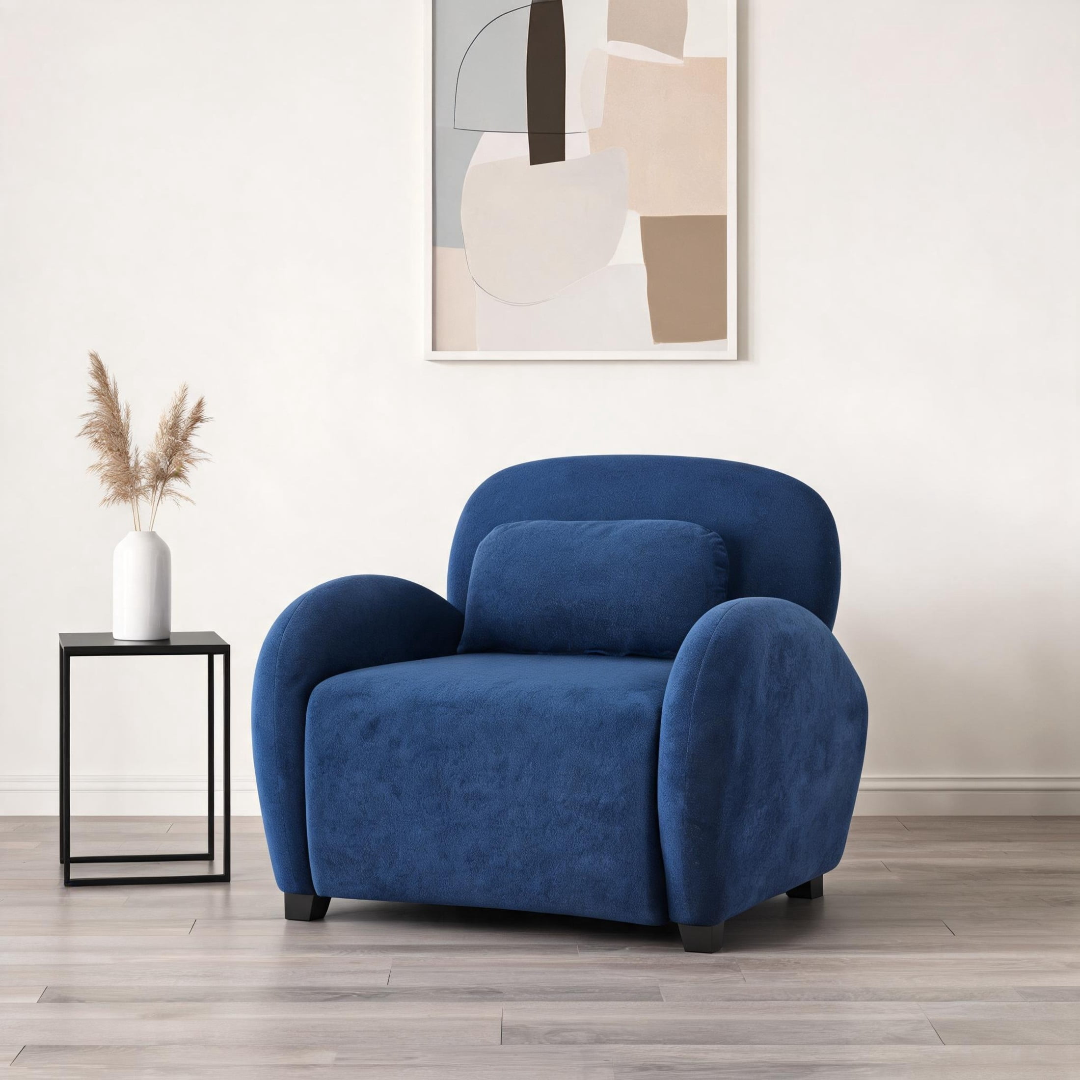 Christopher Knight Home 35" Modern Velvet Accent Armchair with Lumbar Pillow, Rubberwood Legs, Blue