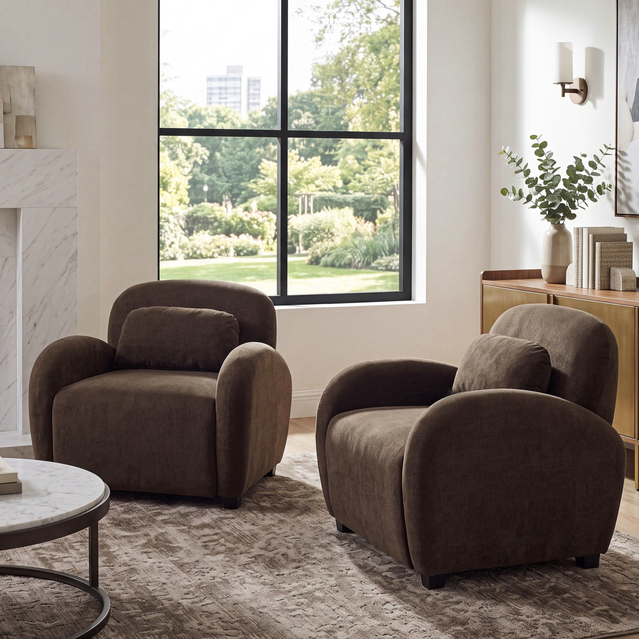 Christopher Knight Home 35" Modern Velvet Accent Armchair with Lumbar Pillow, Rubberwood Legs, Dark Brown, Set of 2