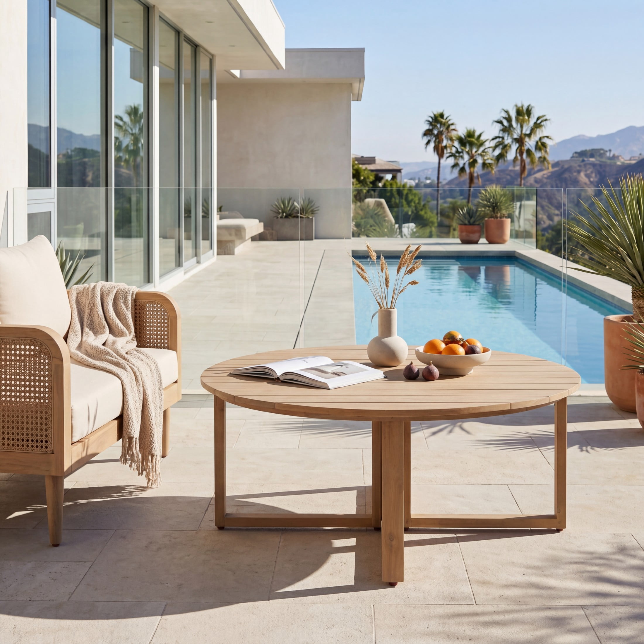 Christopher Knight Home 35" Round Outdoor Acacia Wood Coffee Table with Slatted Top, Light Teak
