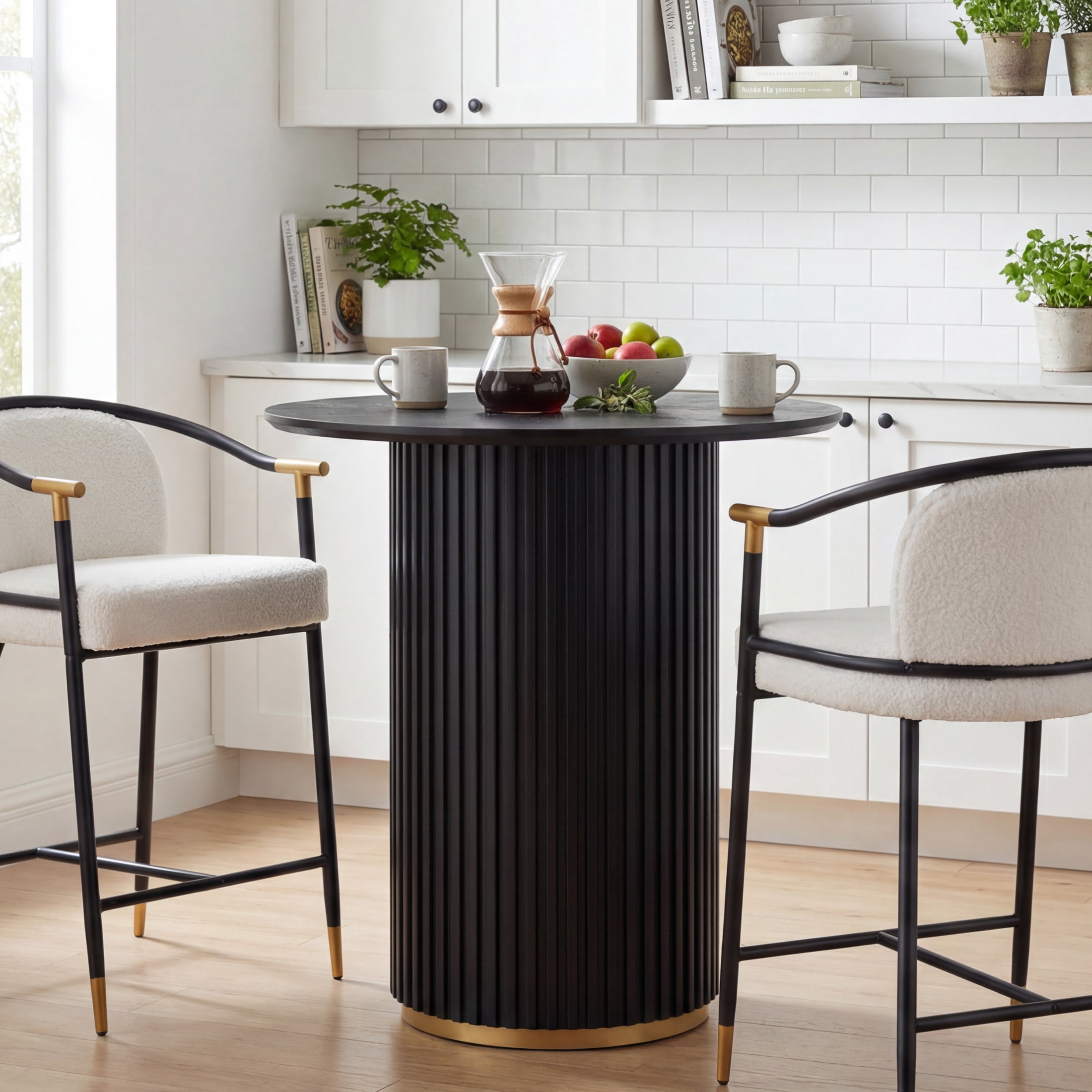 Christopher Knight Home 36.6"H Modern Round Counter Height Dining Table, Iron Fluted Base, Black