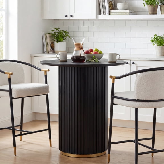 Christopher Knight Home 36.6"H Modern Round Counter Height Dining Table, Iron Fluted Base, Black