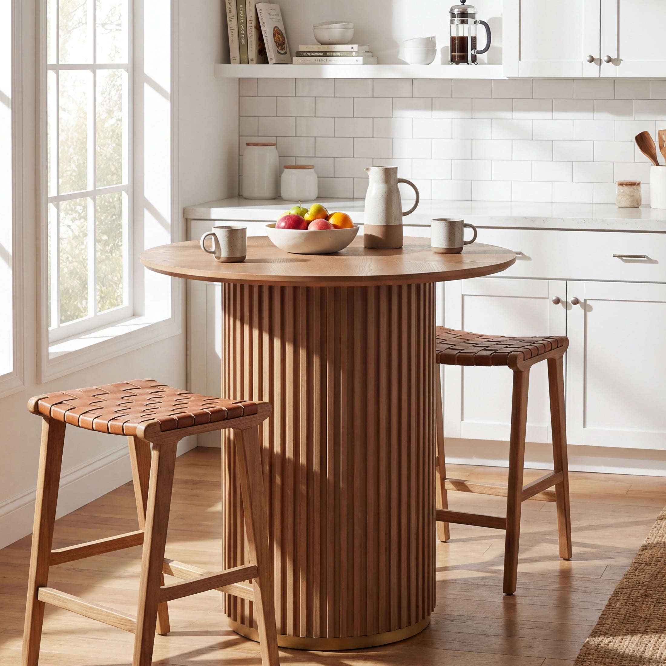 Christopher Knight Home 36.6"H Modern Round Counter Height Dining Table, Iron Fluted Base, Light Ash