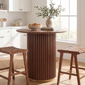 Christopher Knight Home 36.6"H Modern Round Counter Height Dining Table, Iron Fluted Base, Walnut