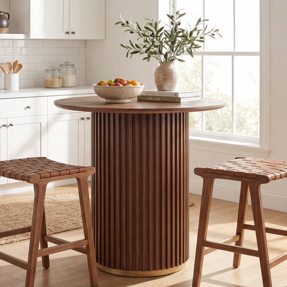 Christopher Knight Home 36.6"H Modern Round Counter Height Dining Table, Iron Fluted Base, Walnut