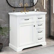 Christopher Knight Home 36" Bathroom Vanity with Sink, Tip-out Drawers, Soft-Close Doors, White