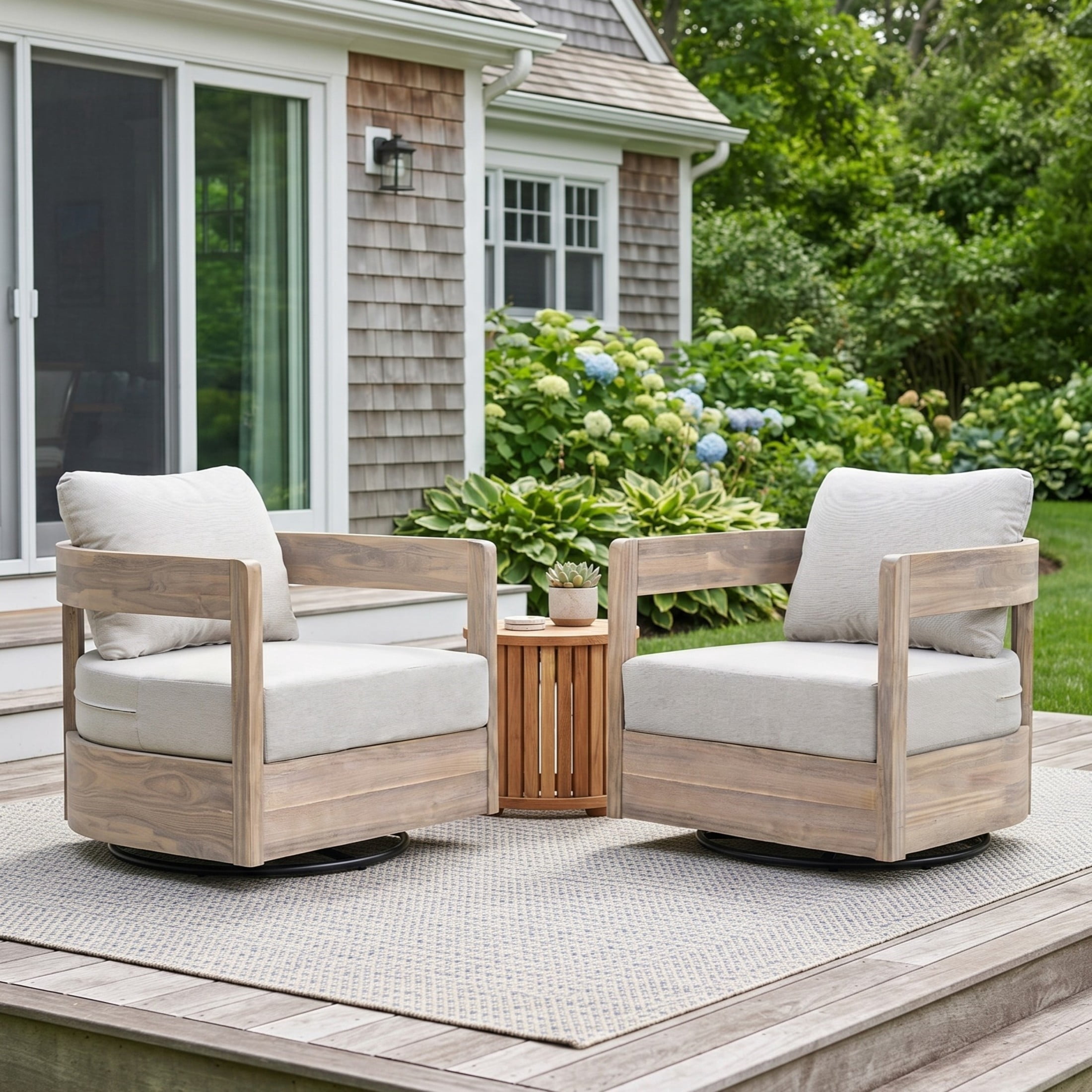 Christopher Knight Home 360° Outdoor Swivel Lounge Chair, Light White Wood Frame with Beige Cushion, Set of 2