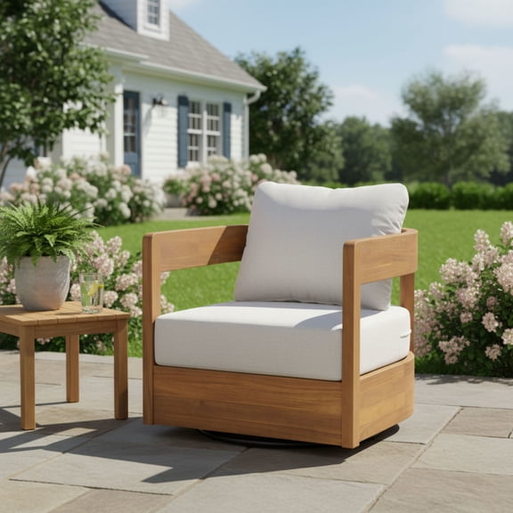 Christopher Knight Home 360° Outdoor Swivel Lounge Chair, Teak Wood Frame with Beige Cushion