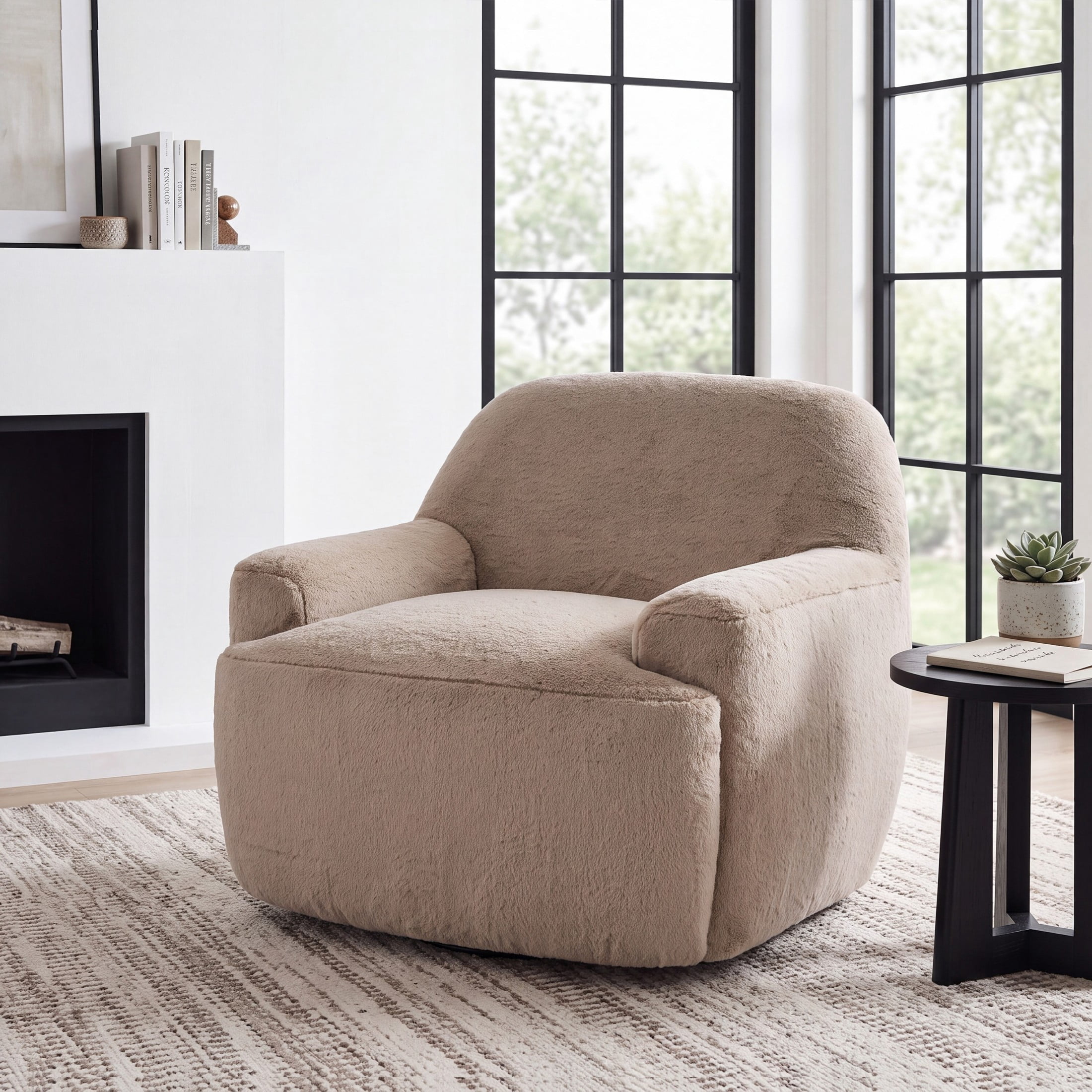 Christopher Knight Home 360° Swivel Accent Chair, Plush Upholstered Barrel Lounge Chair, Light Brown