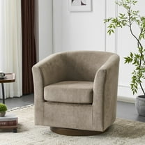 Christopher Knight Home 360° Swivel Barrel Chair with Velvet Upholstery and Wooden Base, Light Brown