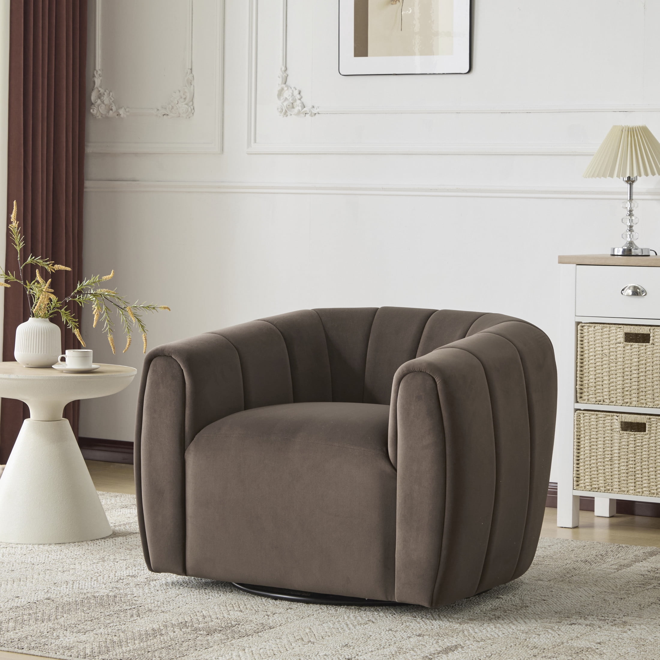 Christopher Knight Home 360° Swivel Club Chair with Premium Velvet Upholstery, Tub Back Design, Dark Brown