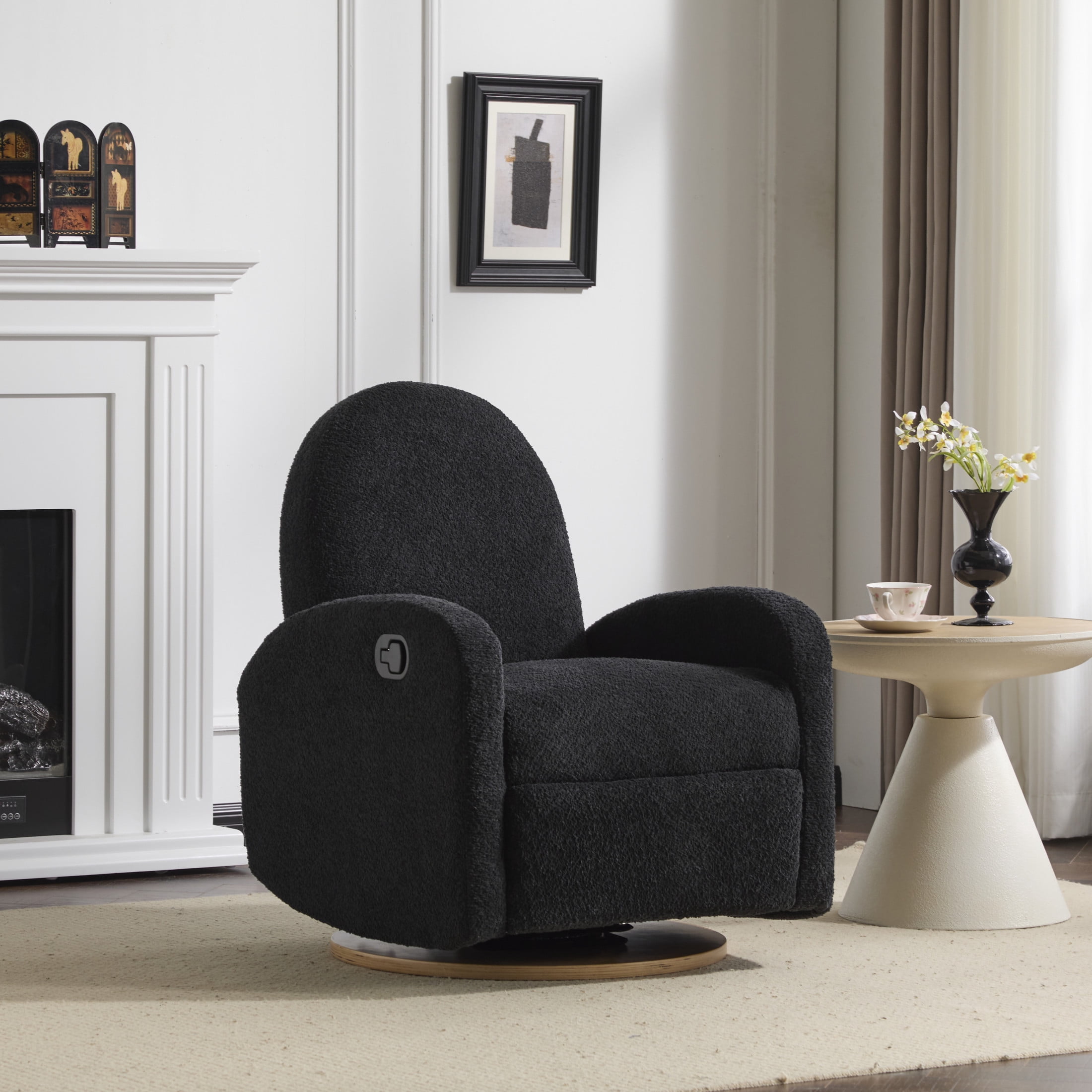 Christopher Knight Home 360° Swivel Glider Recliner Chair, Upholstered Lounge Seat with Solid Wood Base, Black