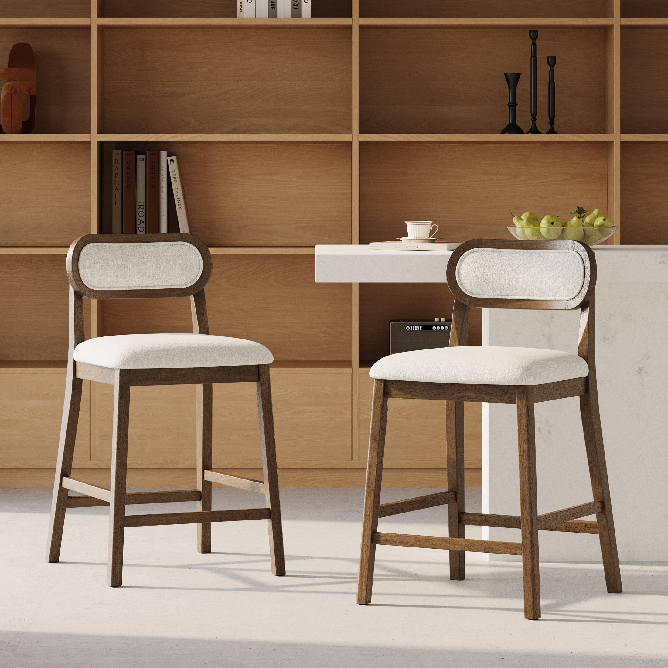 Christopher Knight Home 37.24"H Rubberwood Bar Stools Set of 2 for Kitchen & Islands, Brown+White