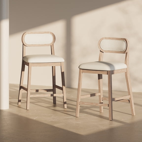 Christopher Knight Home 37.24"H Rubberwood Bar Stools Set of 2 for Kitchen & Islands, Natural+Beige