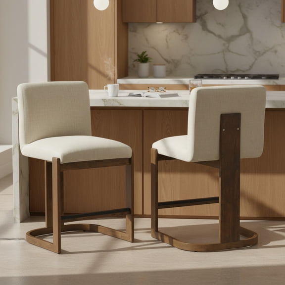 Christopher Knight Home 37"H Modern Bar Stools, Upholstered Seat with Wood Legs, Beige, Set of 2