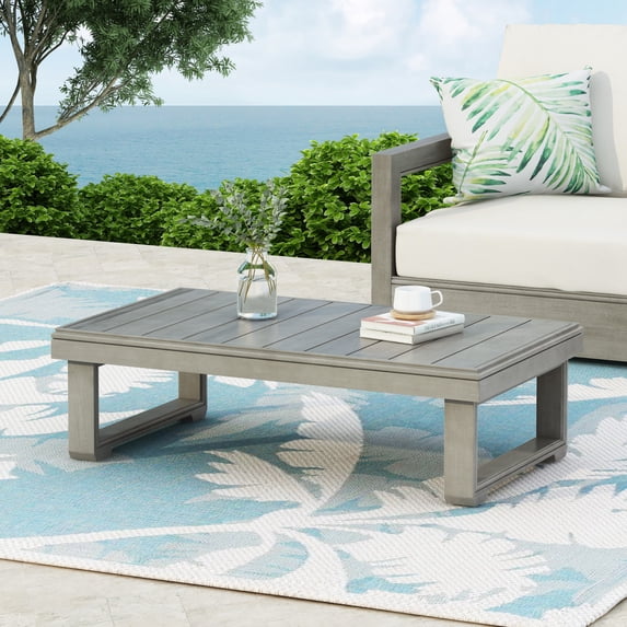 Christopher Knight Home 38.5" Outdoor Coffee Table, Light Gray Acacia Wood with Slatted Top and Rustic Design