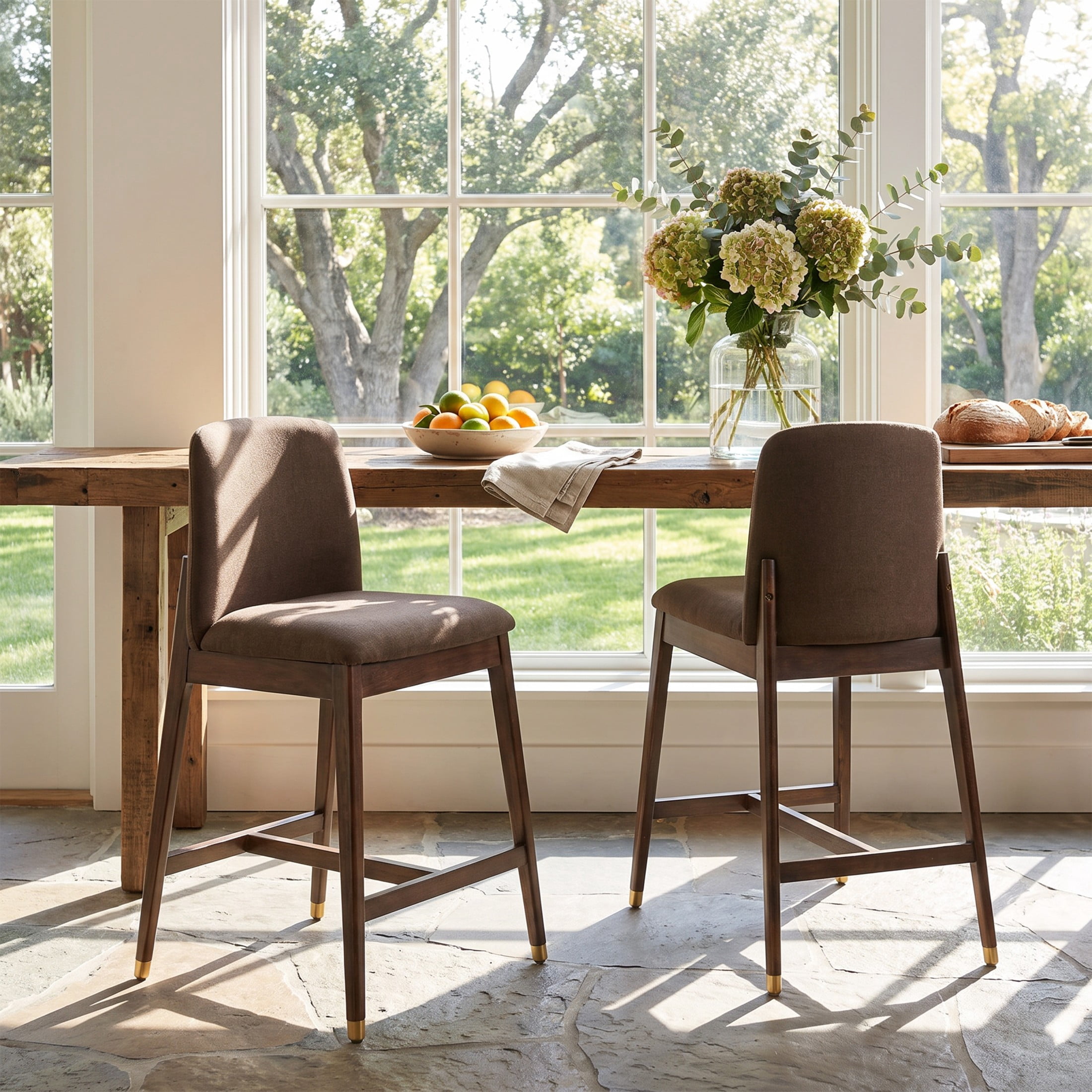 Christopher Knight Home 38"H Taupe Upholstered Counter Stools Set of 2, Walnut Finish Rubberwood Frame