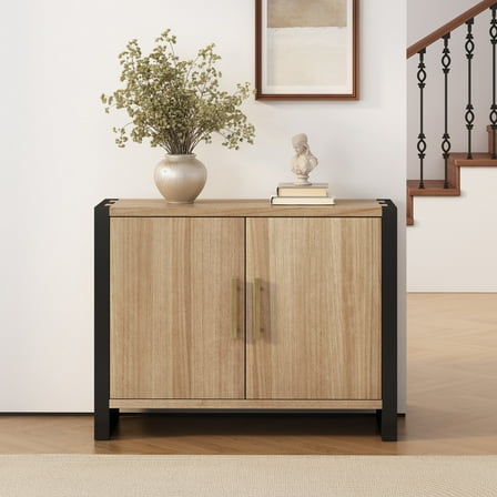 Christopher Knight Home 39.3" Wood Accent Cabinet with Adjustable Shelves, MDF Storage Cabinet Sideboard, Natural Black