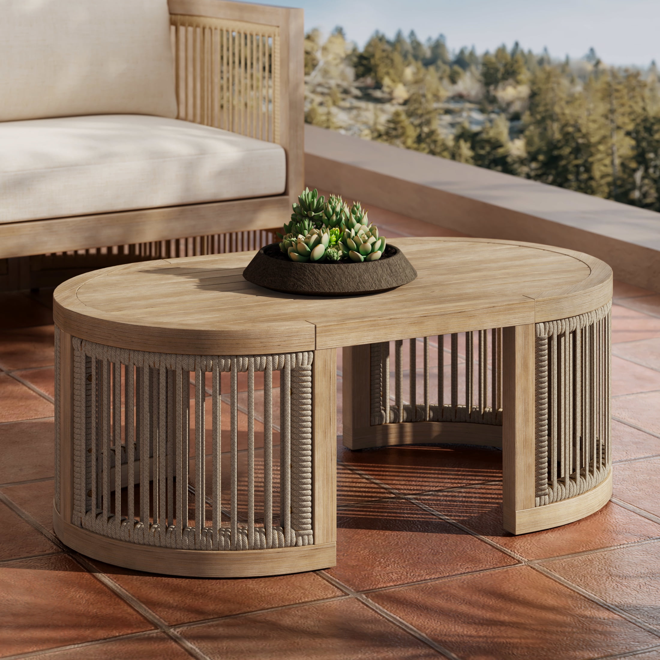 Christopher Knight Home 39.5" Outdoor Oval Coffee Table with Woven Rope ...