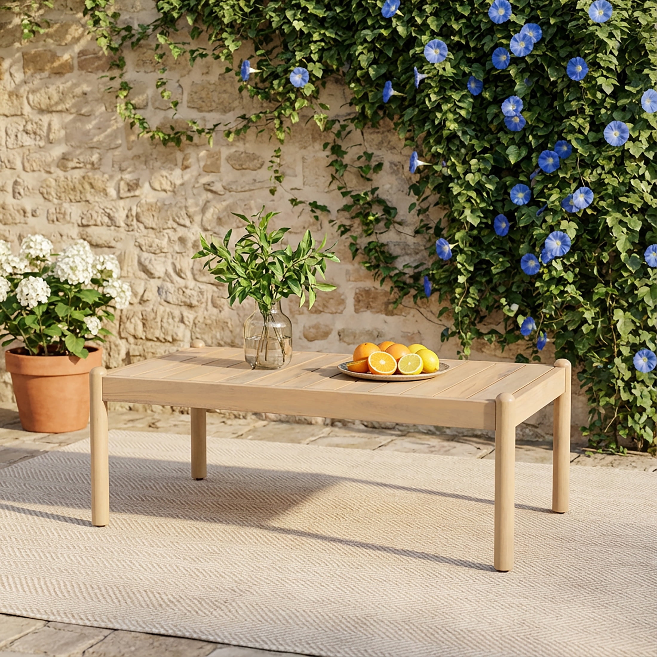 Christopher Knight Home 39" Contemporary Outdoor Acacia Wood Slatted Coffee Table, Light Teak