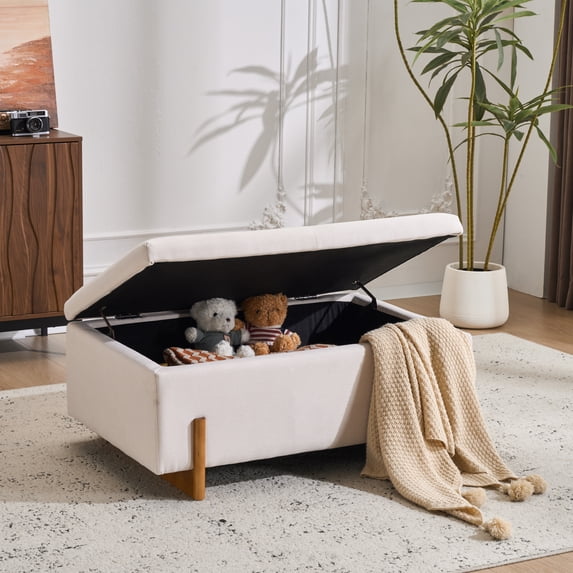 Christopher Knight Home 39" Modern Upholstered Ottoman, Storage Bench with Lift-Top Lid, Beige