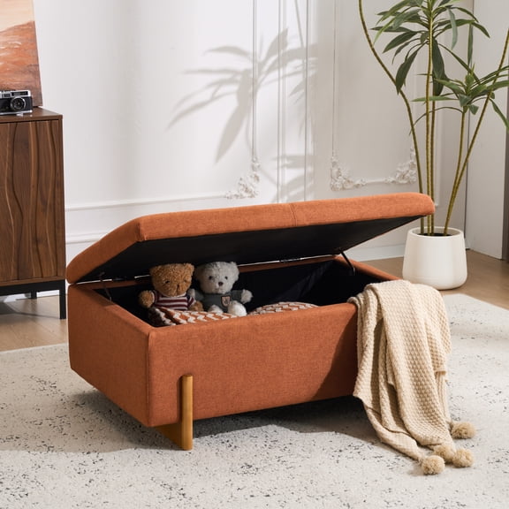 Christopher Knight Home 39" Modern Upholstered Ottoman, Storage Bench with Lift-Top Lid, Burnt Orange