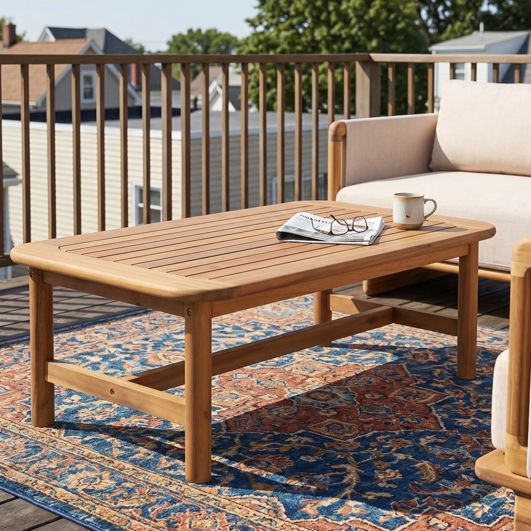 Christopher Knight Home 39" Outdoor Rectangular Acacia Wood Coffee Table, Slatted Top, Light Teak