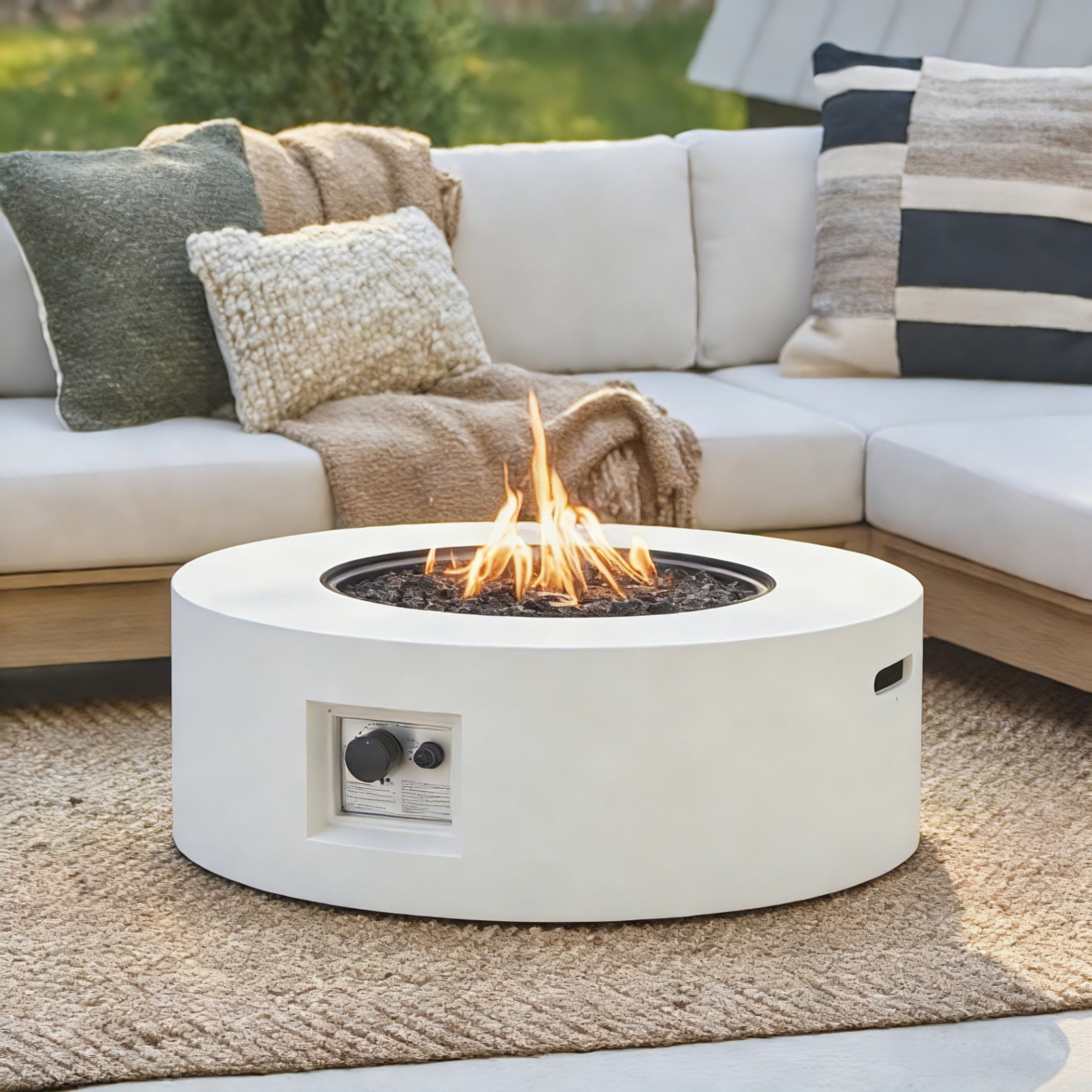 Christopher Knight Home 39" Round Outdoor Propane Fire Pit, Lightweight Concrete 50,000 BTU, White