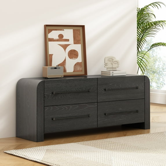 Christopher Knight Home 4-Drawer Dresser, Contemporary Chest with Rounded Corners and Metal Handles, Black