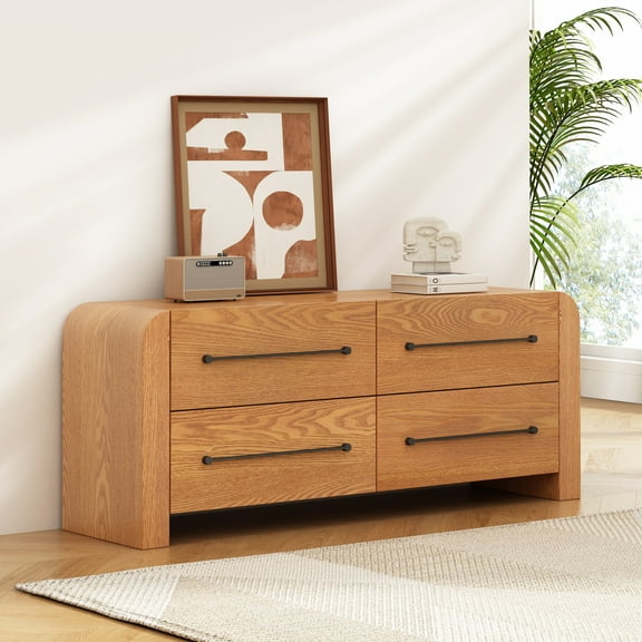 Christopher Knight Home 4-Drawer Dresser, Contemporary Chest with Rounded Corners and Metal Handles, Natural