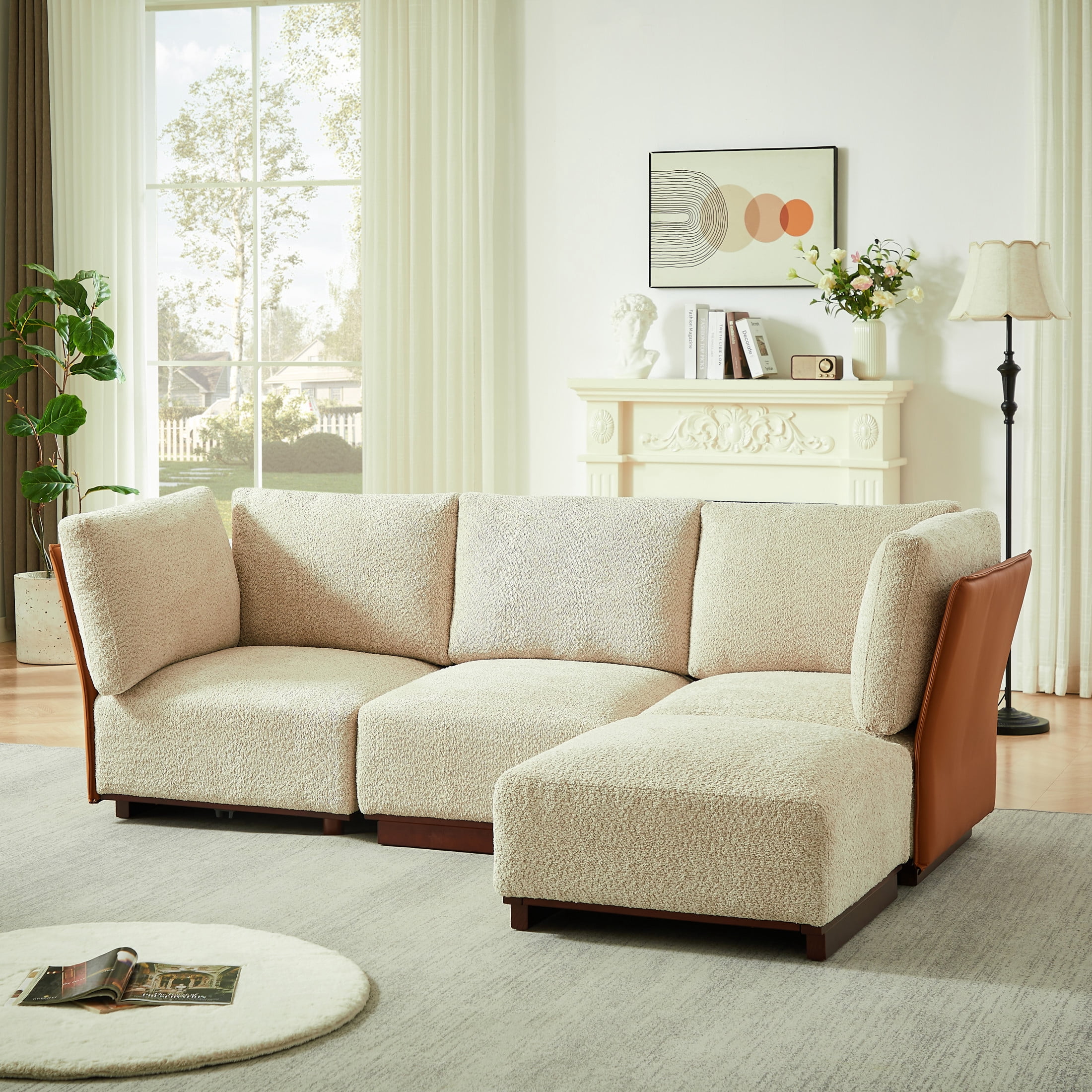 Christopher Knight Home 4-Piece Boucle Modular Sectional Sofa with Ottoman for Living Room, Sesame