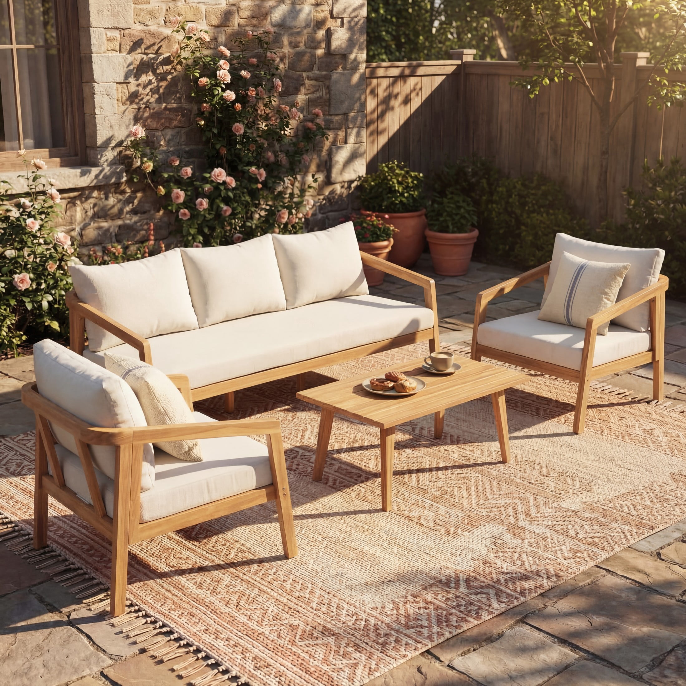 Christopher Knight Home 4-Piece Outdoor Chat Set, 5 Seats, Natural