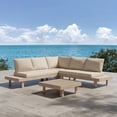 thumbnail image 1 of Christopher Knight Home 4-Piece Outdoor Conversation Sectional Set, Wood Frame with Cushions, Light White+Sand, 1 of 10
