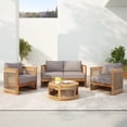 thumbnail image 1 of Christopher Knight Home 4-Piece Outdoor Conversation Set, Curved Woven Rope Chairs & Coffee Table, Grey+Teak, 1 of 13