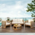 thumbnail image 1 of Christopher Knight Home 4-Piece Outdoor Conversation Set, Curved Woven Rope Chairs & Coffee Table, Teak+Beige, 1 of 13