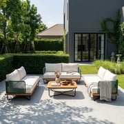 Christopher Knight Home 4-Piece Outdoor Conversation Sofa Set with Coffee Table, Green Rope, Beige Cushion