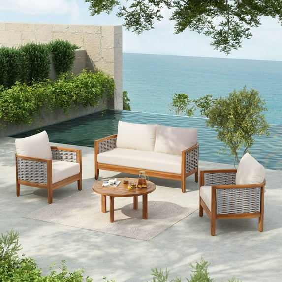 Christopher Knight Home 4-Piece Outdoor Patio Conversation Sofa Set with Cushions, Woven Rope Back & Unique Tub Design
