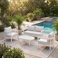 thumbnail image 1 of Christopher Knight Home 4 Piece Patio Conversation Set, Aluminum Sofa Chairs with Glass Table, White + Beige, 1 of 16