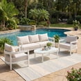 thumbnail image 1 of Christopher Knight Home 4 Piece Patio Conversation Set, Aluminum Sofa Chairs with Glass Table, White + Beige, 1 of 16