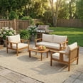 thumbnail image 1 of Christopher Knight Home 4 Piece Patio Conversation Set with Cushion, Textilene Backrest, Teak + Beige, 1 of 13