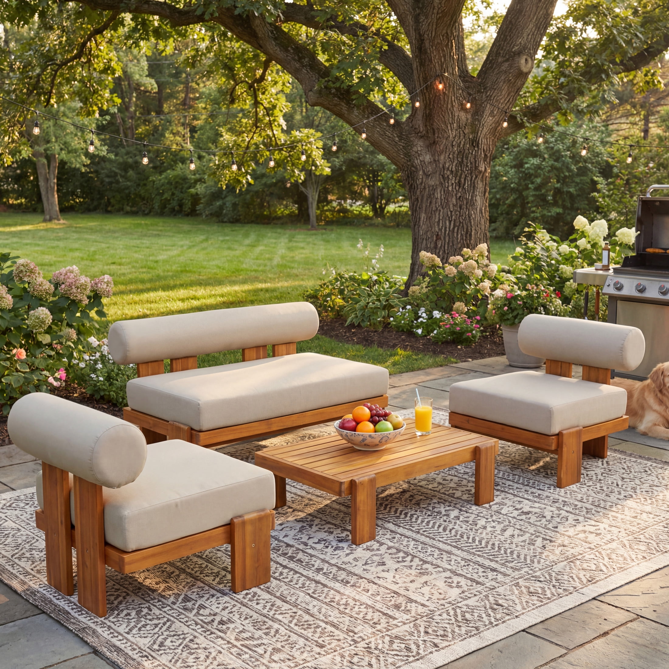 Christopher Knight Home 4 Piece Patio Conversation Set with Cushions, Teak + Light Brown
