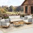 thumbnail image 1 of Christopher Knight Home 4-Piece Rope Woven Outdoor Conversation Set with Wood and Iron Frame, Beige Cushions, 1 of 13