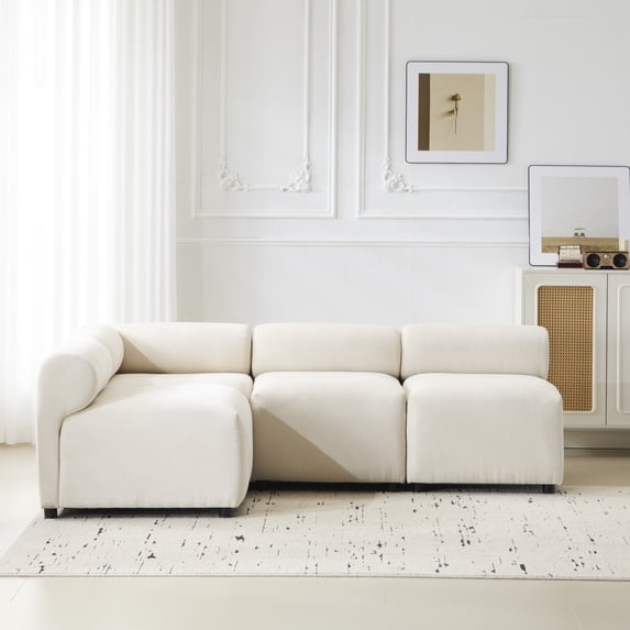 Christopher Knight Home 4-Seat Modular Sectional Sofa, Round-Back Armless & Corner Chairs with Deep Cushions, Beige
