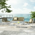 thumbnail image 1 of Christopher Knight Home 4-Seat Outdoor Chat Set, White PP Frame Chairs & Loveseat with Green Cushions, Patio Furniture, 1 of 12
