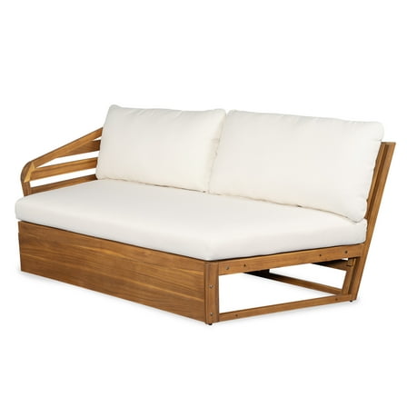 Christopher Knight Home 4-Seater Outdoor Patio Sectional Sofa Set, Acacia Wood Frame with Cushions, Teak+Beige