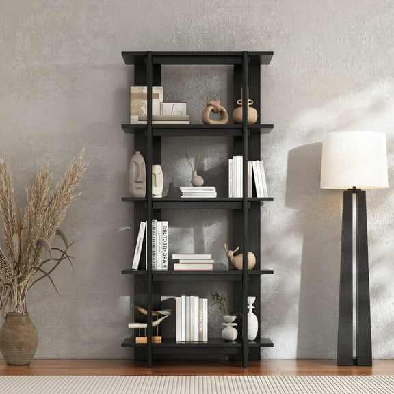 Christopher Knight Home 4-Tier Open Bookcase, 70.2" Solid Acacia Wood Modern Display Bookshelf, Ebonized Finish