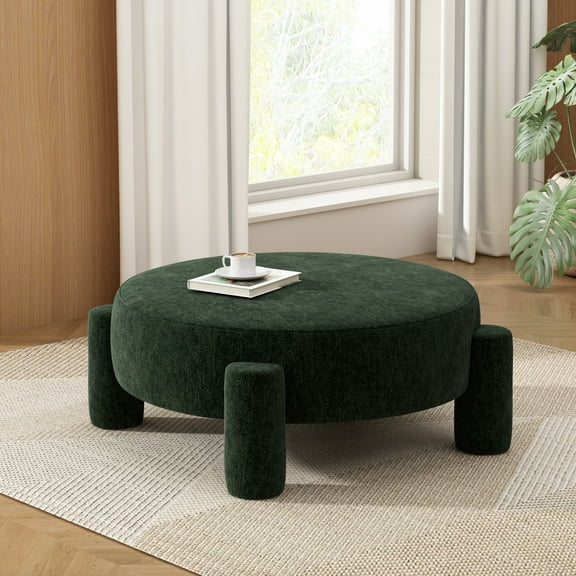 Christopher Knight Home 40" Round Large Accent Ottoman, Fully Upholstered Velvet with Tube Legs, Green