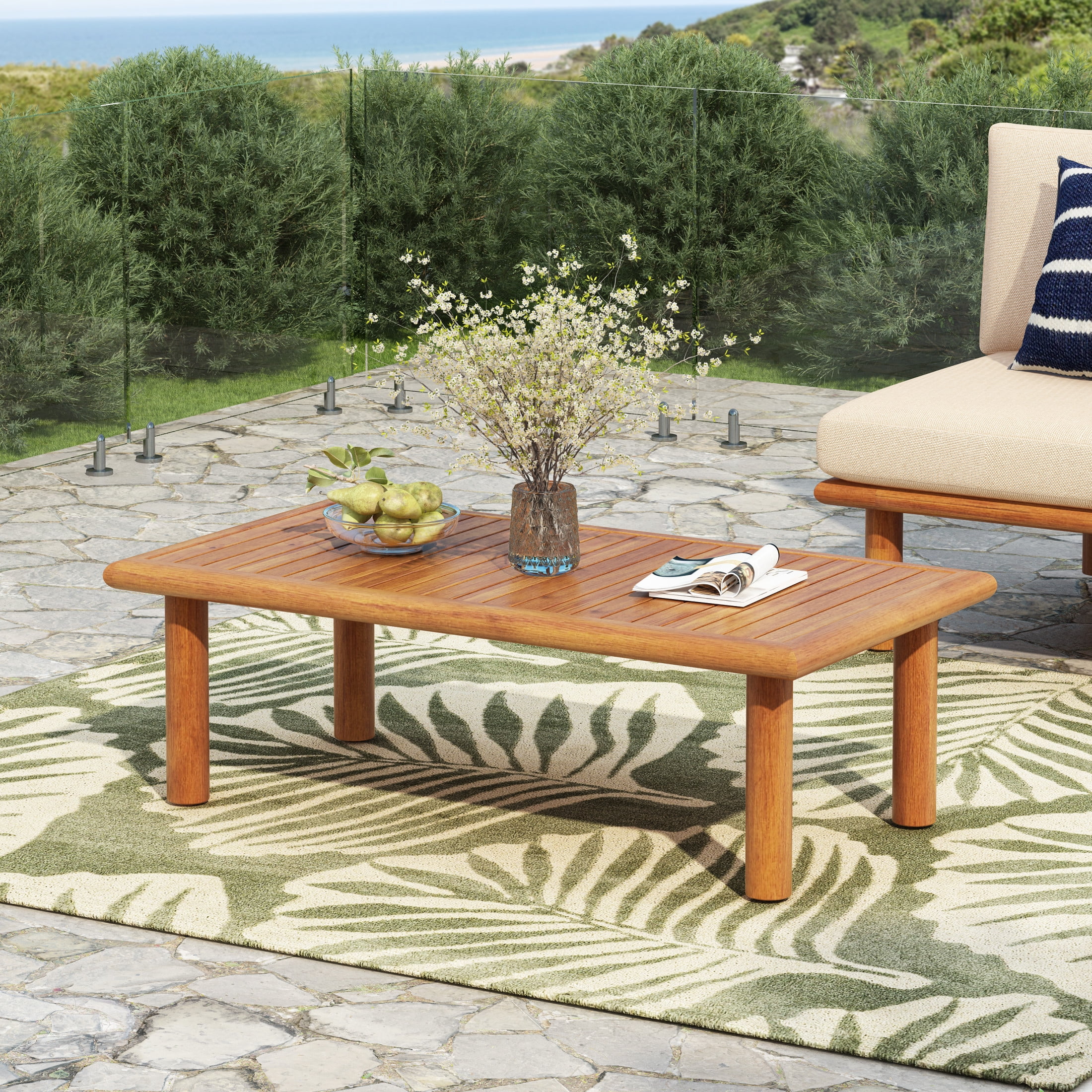 Christopher Knight Home 41.7" Outdoor Acacia Wood Coffee Table, Slatted Rectangular Patio Table, Teak