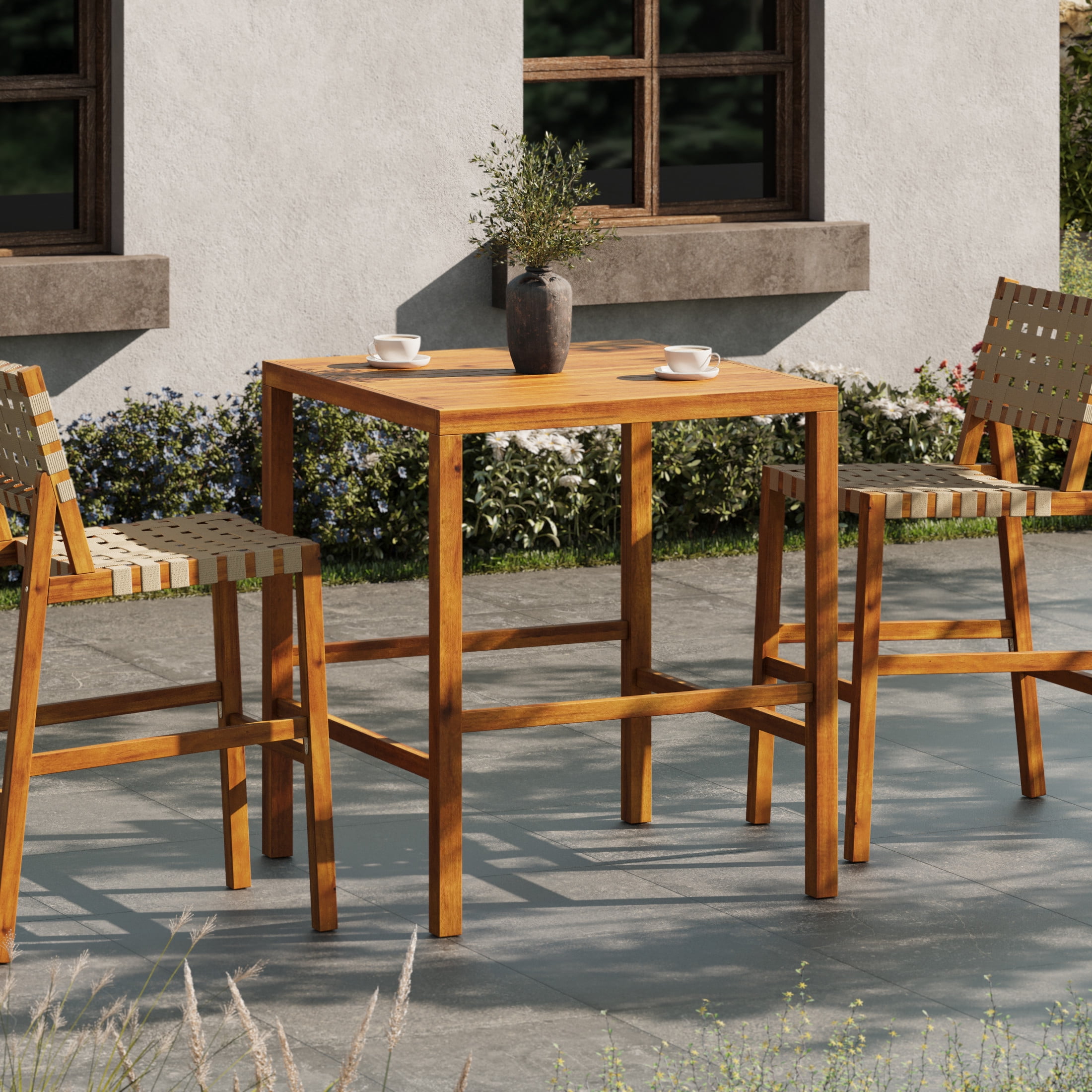 Christopher Knight Home 41" Wooden Outdoor Bar Height Slatted Dining Table, Teak Finish