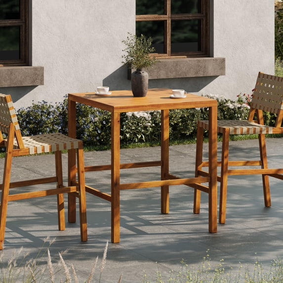 Christopher Knight Home 41" Wooden Outdoor Bar Height Slatted Dining Table, Teak Finish
