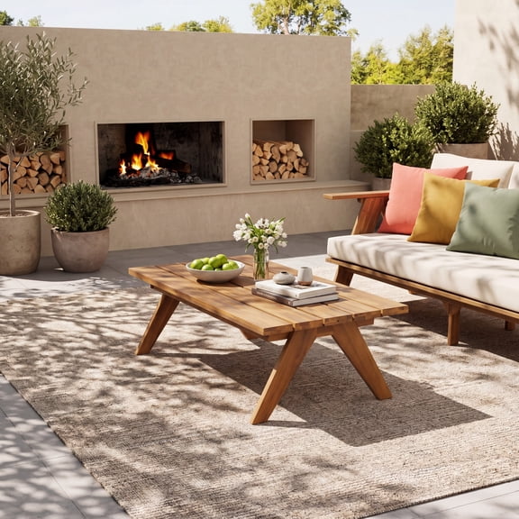 Christopher Knight Home 42" Mid-Century Acacia Wood Coffee Table for Patios & Gardens, Slatted Top, Teak